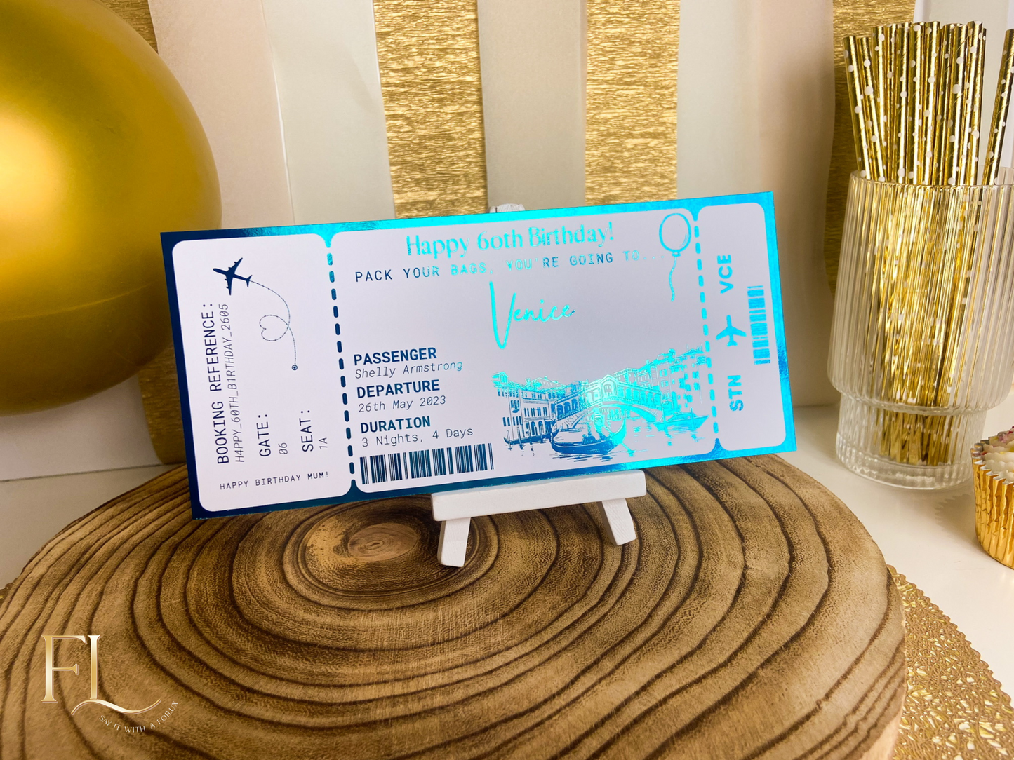 ANY DESTINATION Holiday surprise reveal foil boarding pass | Surprise Trip Gift
