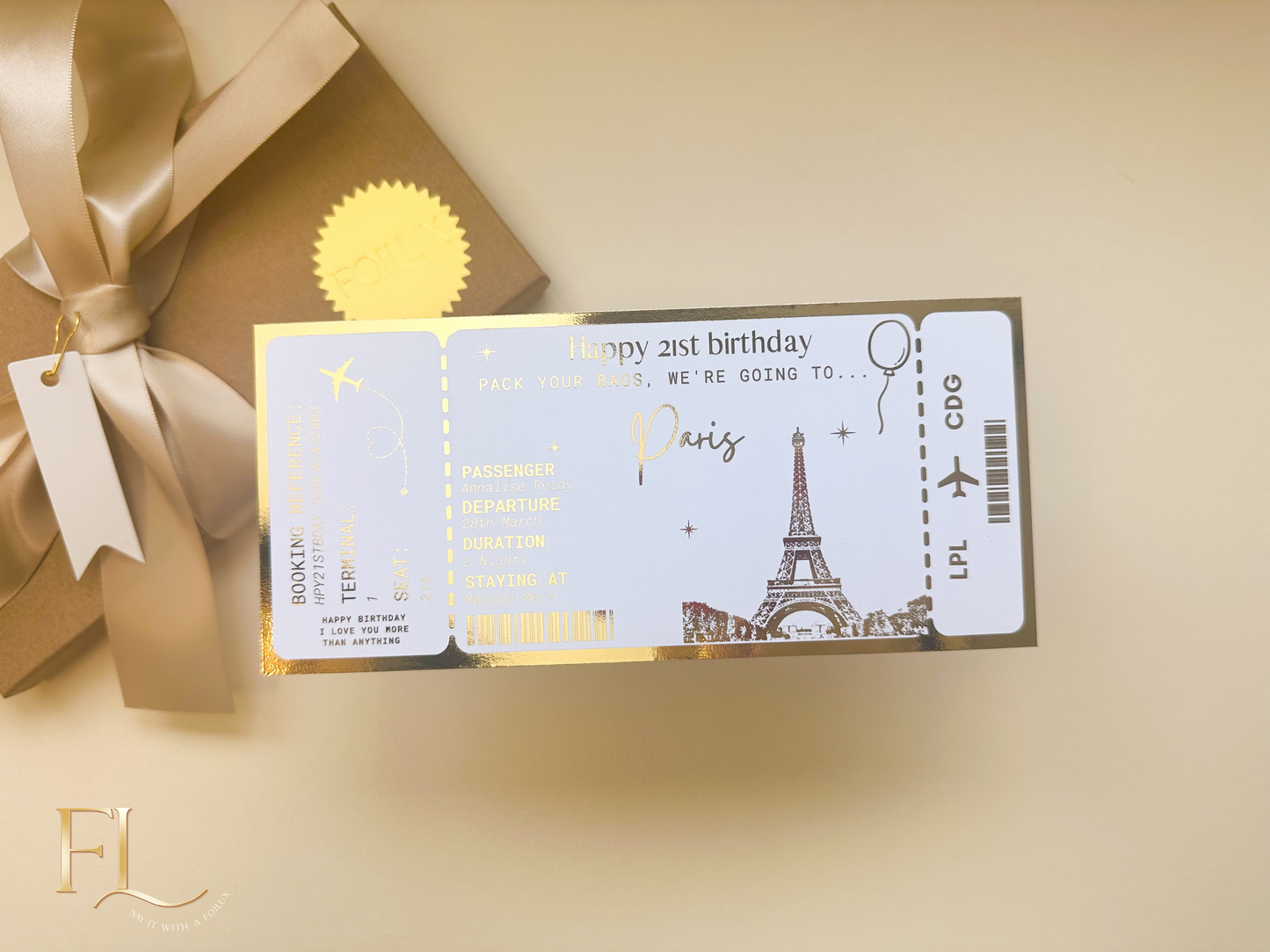 ANY DESTINATION Holiday surprise reveal foil boarding pass | Surprise Trip Gift