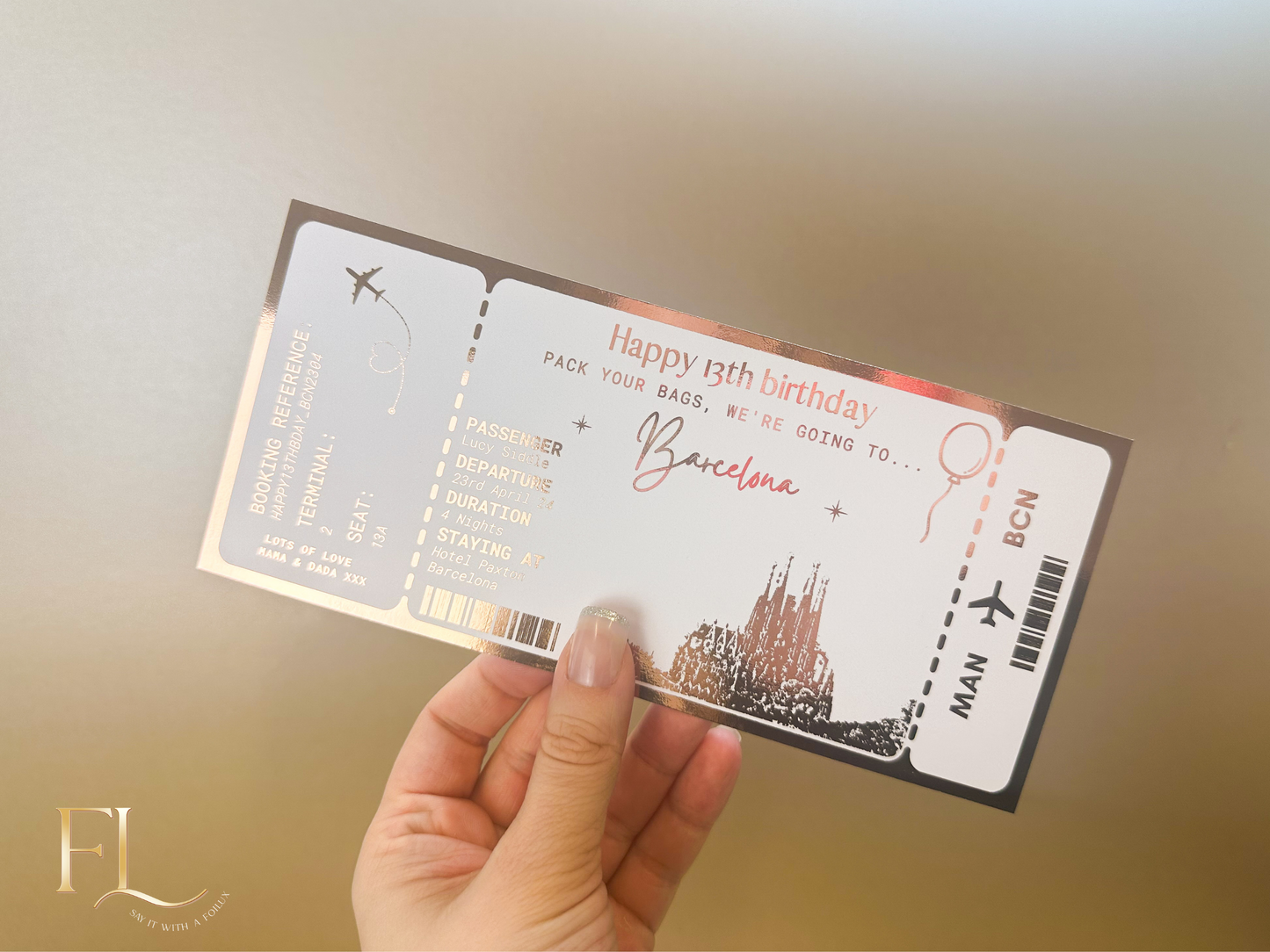 ANY DESTINATION Holiday surprise reveal foil boarding pass | Surprise Trip Gift