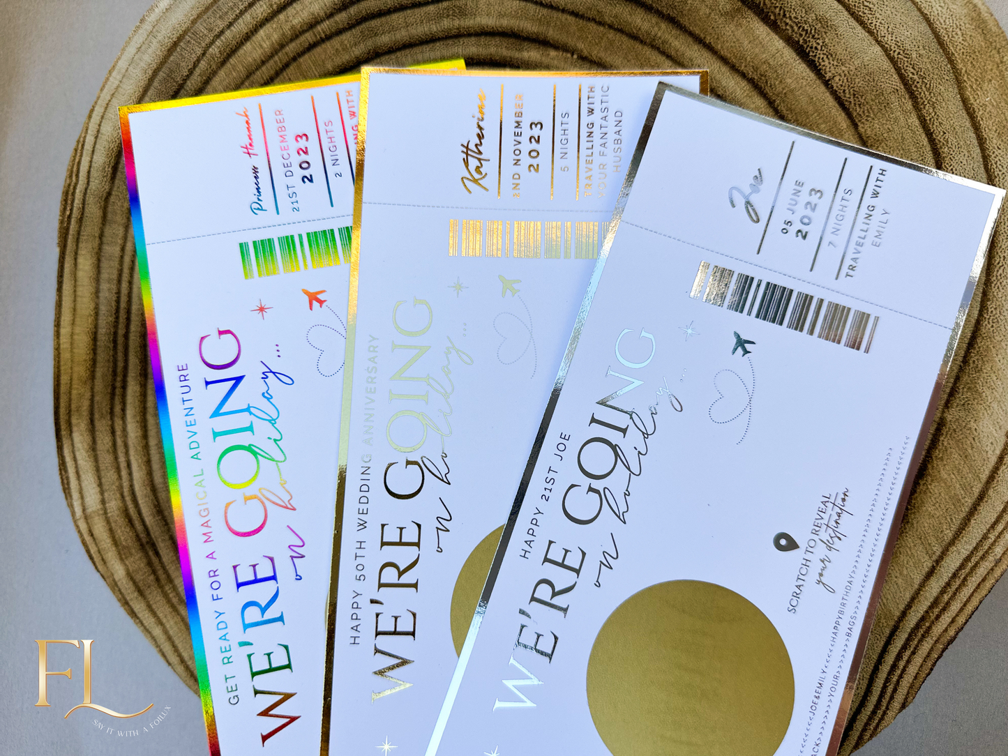 Fully personalised holiday reveal scratch card
