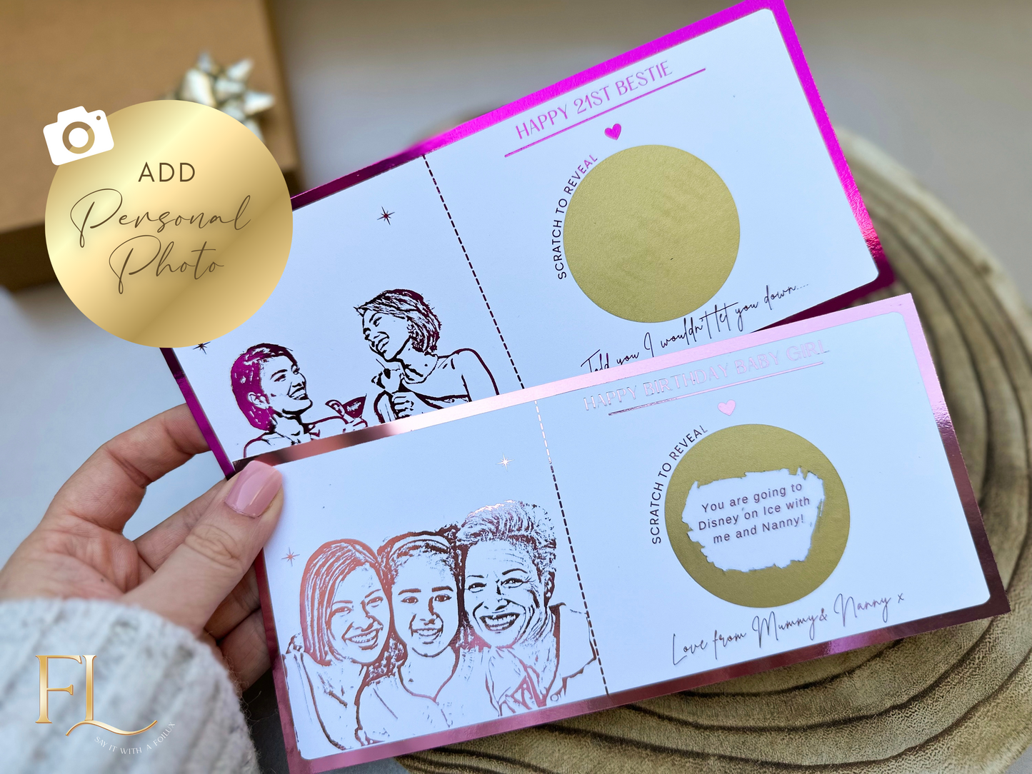 Any gift scratch card reveal with personal photo