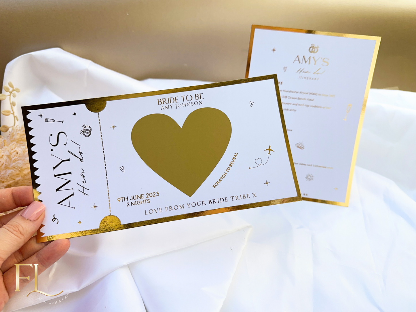 Hen do travel reveal ticket & Itinerary