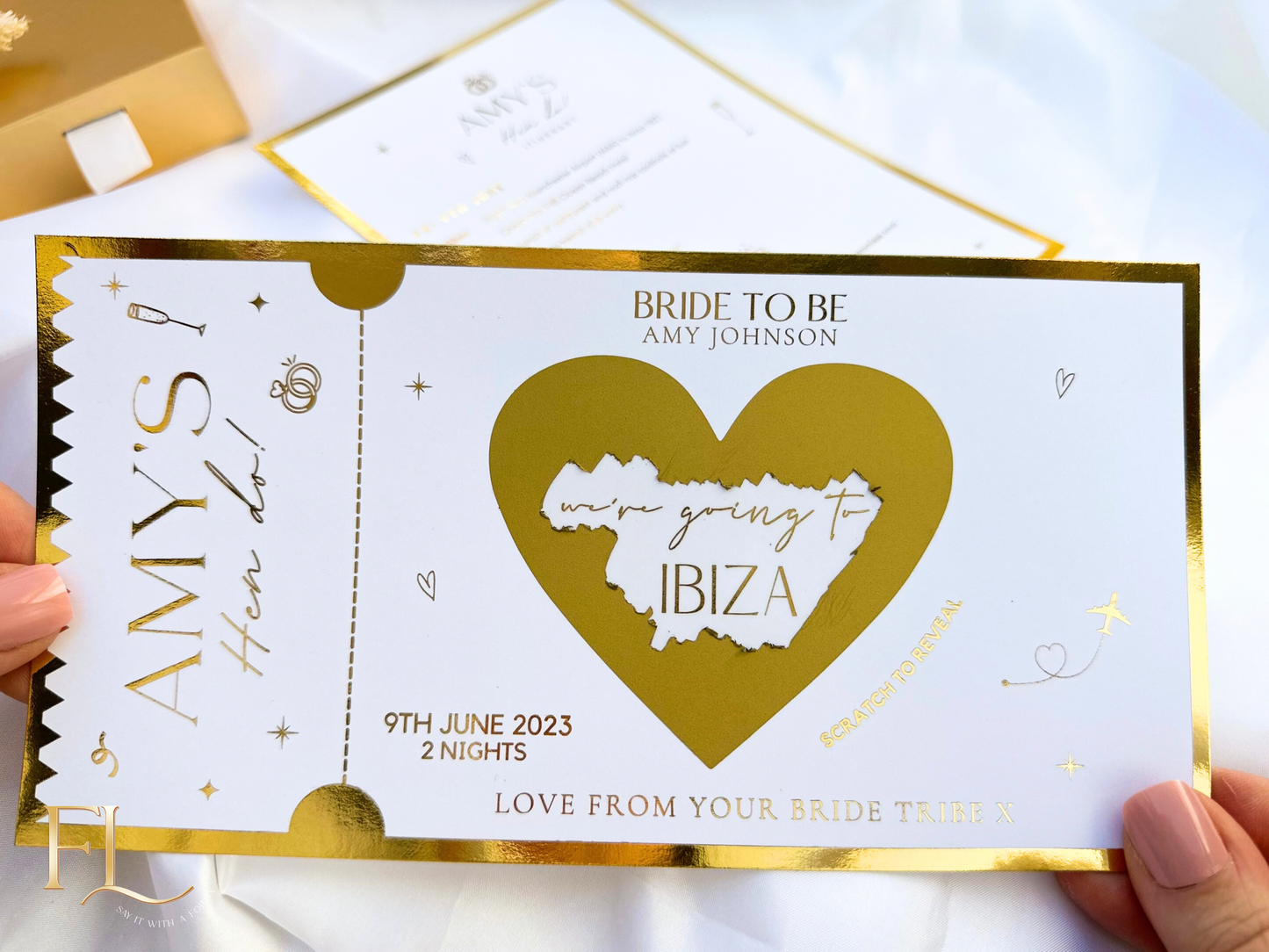 Hen do travel reveal ticket & Itinerary