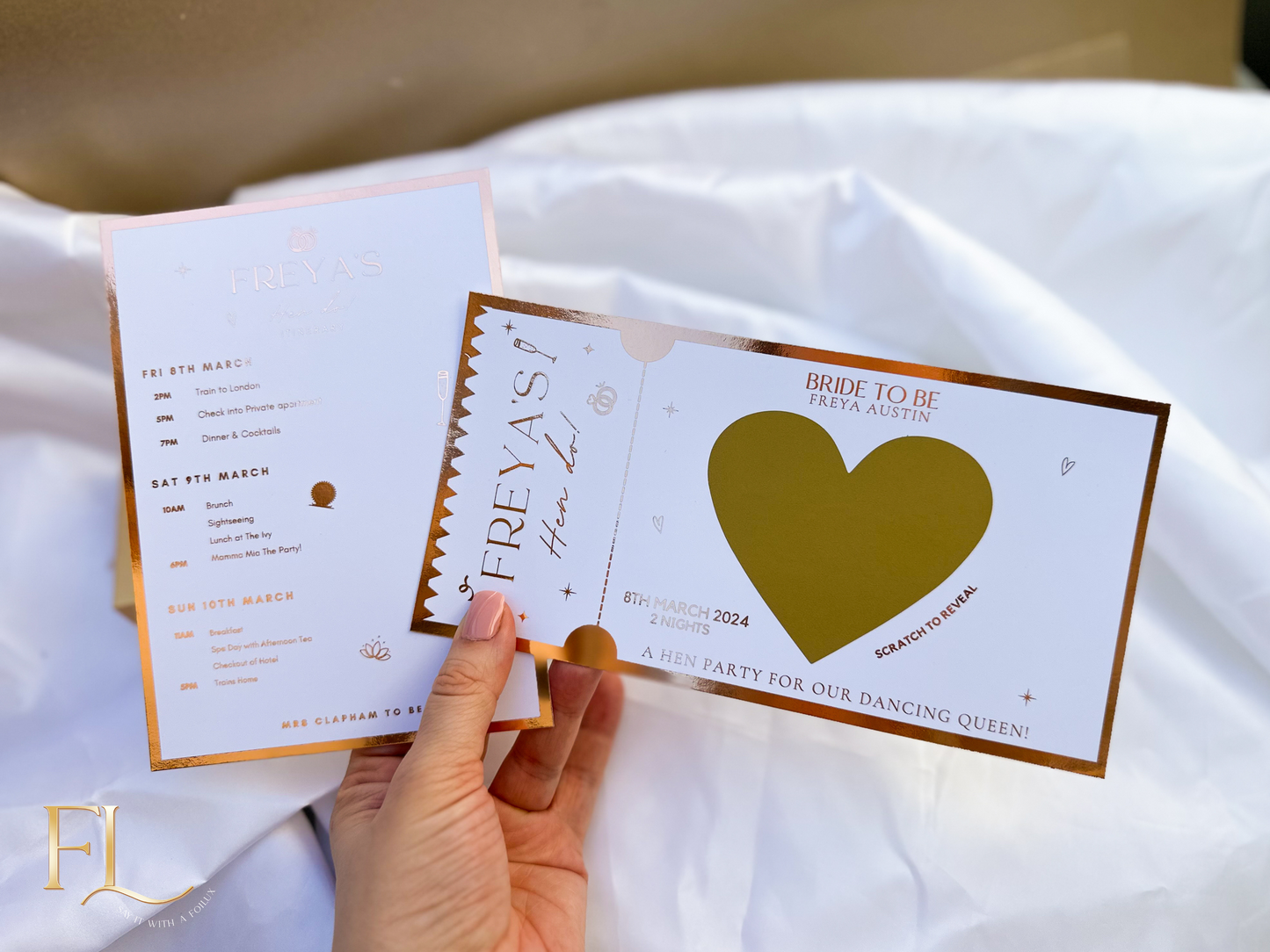 Hen do travel reveal ticket & Itinerary