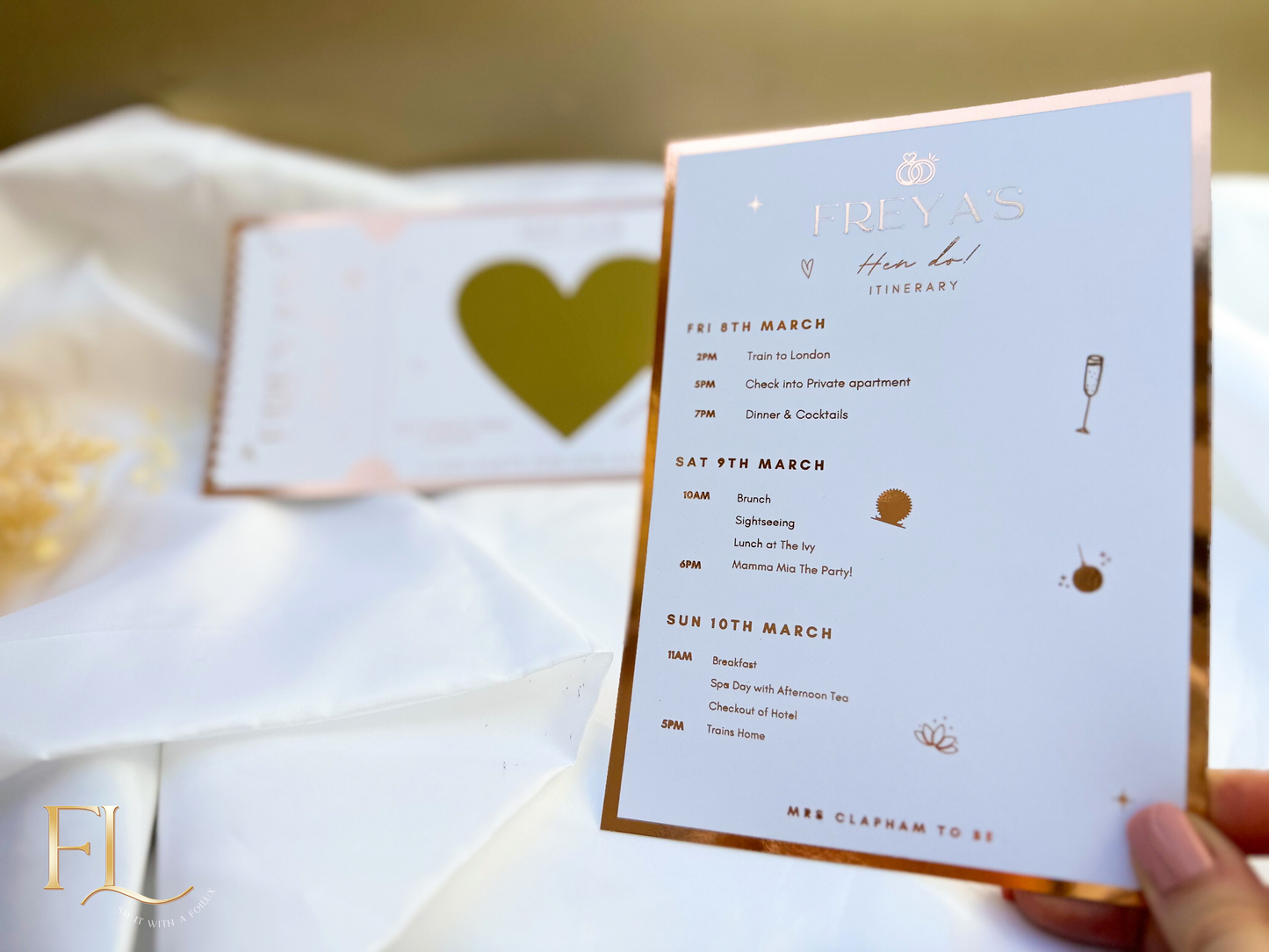 Hen do travel reveal ticket & Itinerary