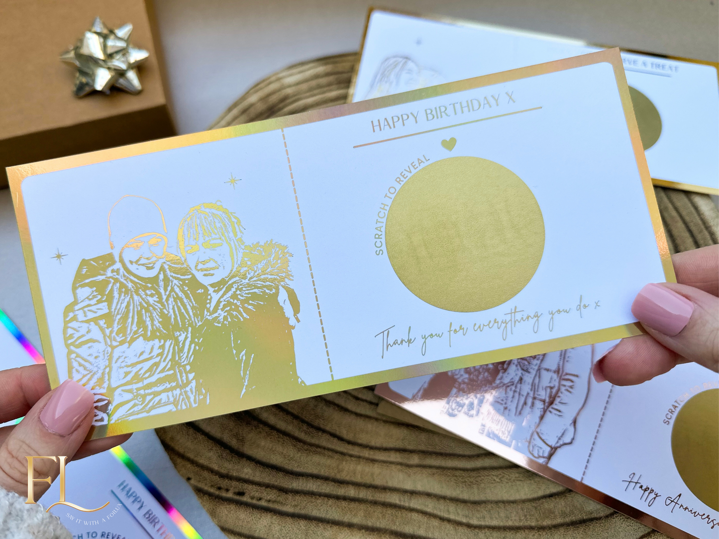 Any gift scratch card reveal with personal photo