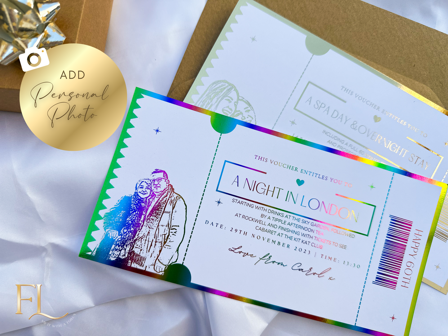 Any gift reveal ticket with personal photo