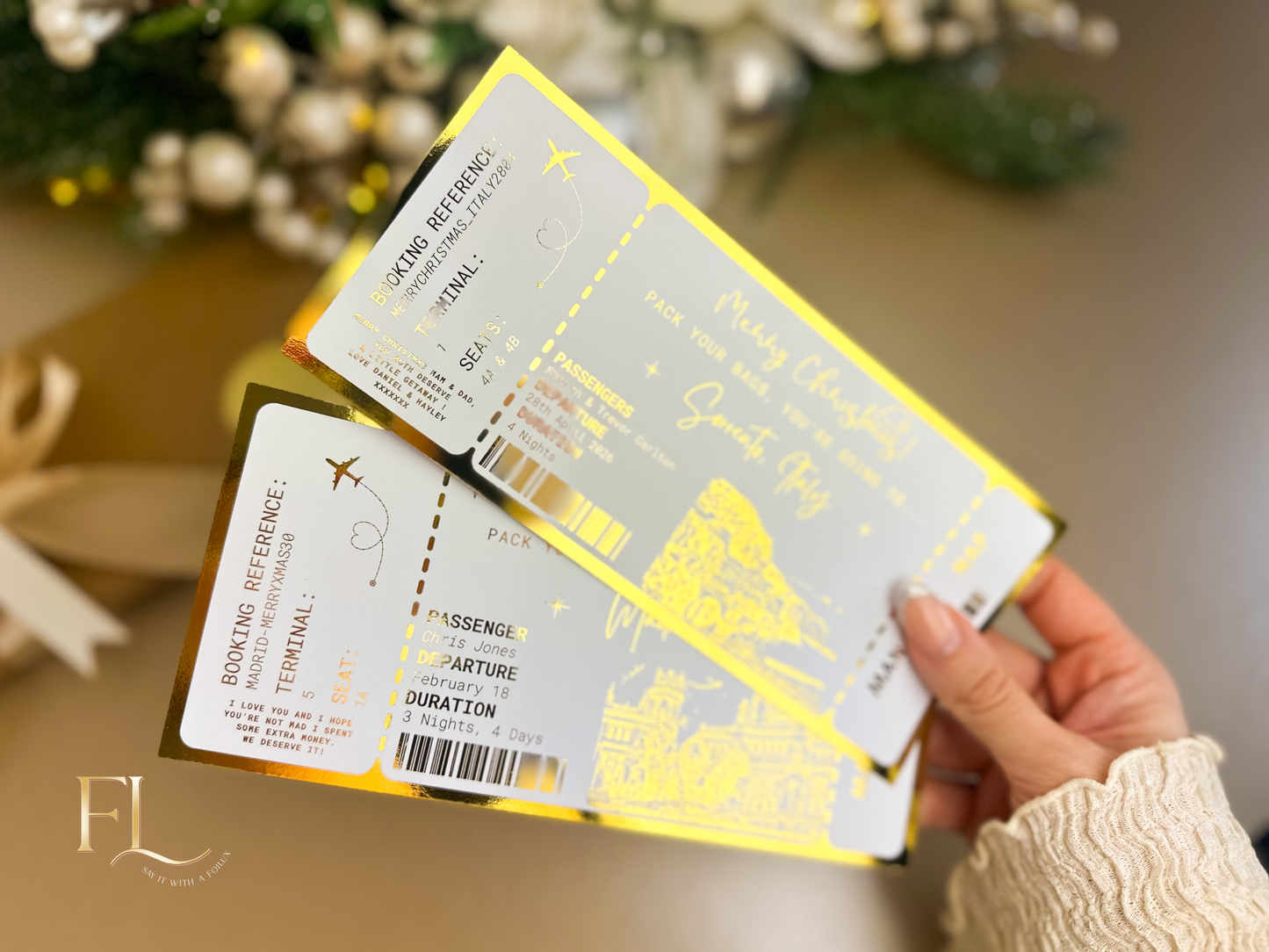 Christmas ANY DESTINATION Holiday surprise reveal foil boarding pass | Surprise Trip Gift