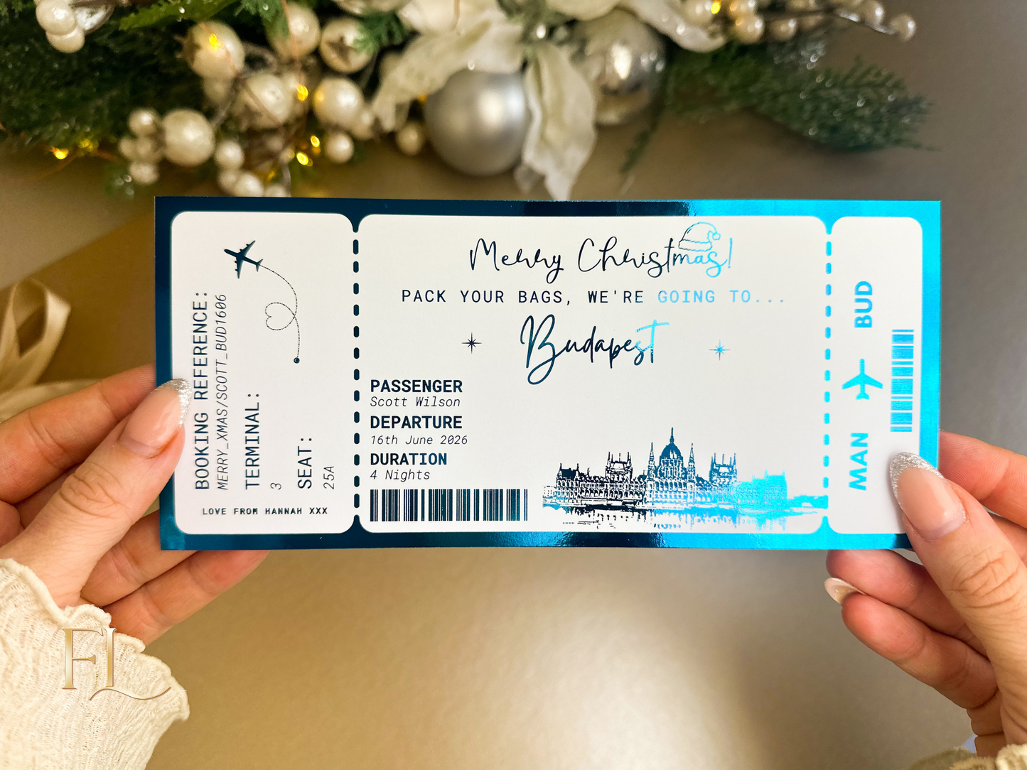 Christmas ANY DESTINATION Holiday surprise reveal foil boarding pass | Surprise Trip Gift