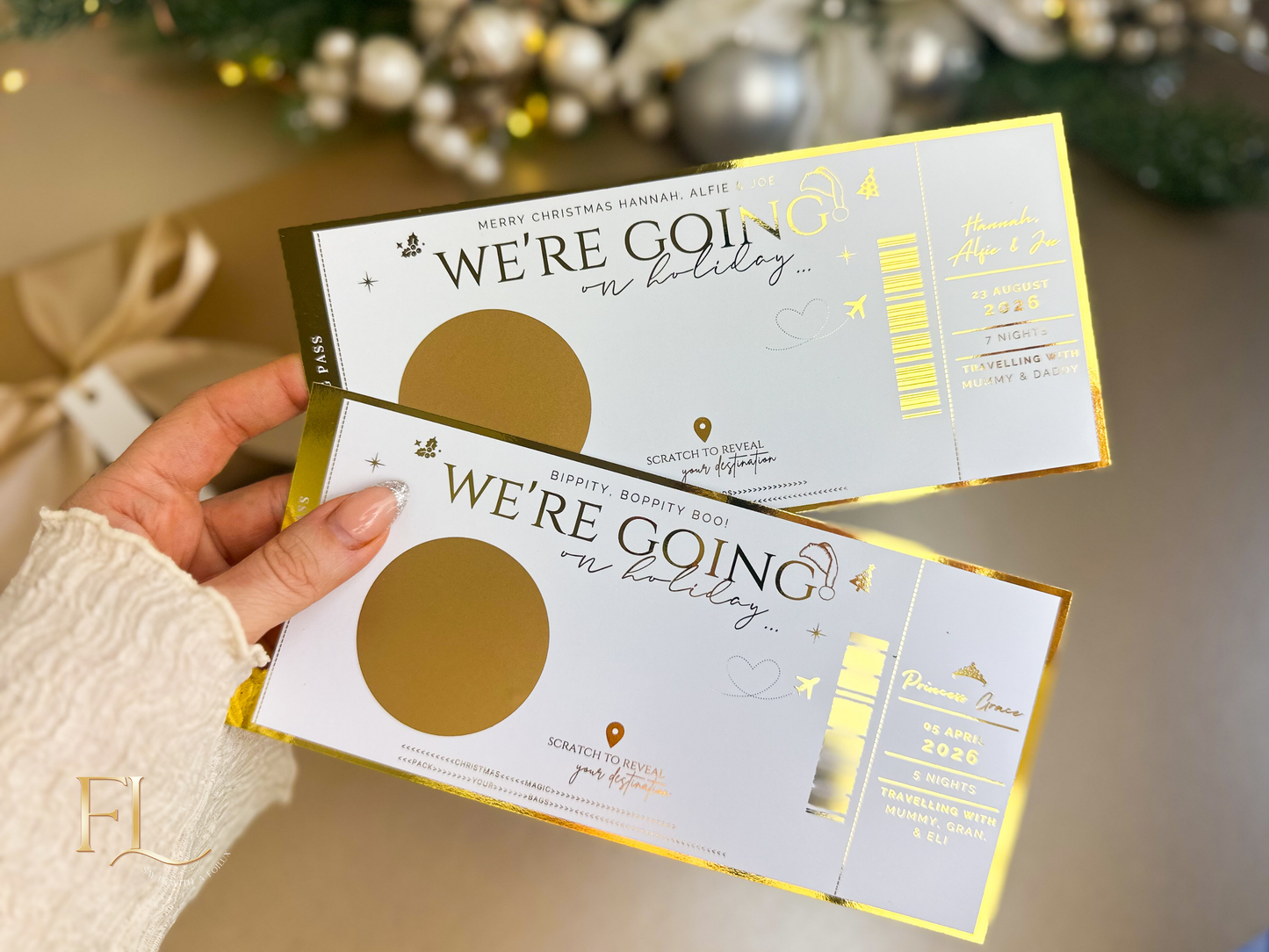Christmas ANY DESTINATION personalised holiday reveal scratch card