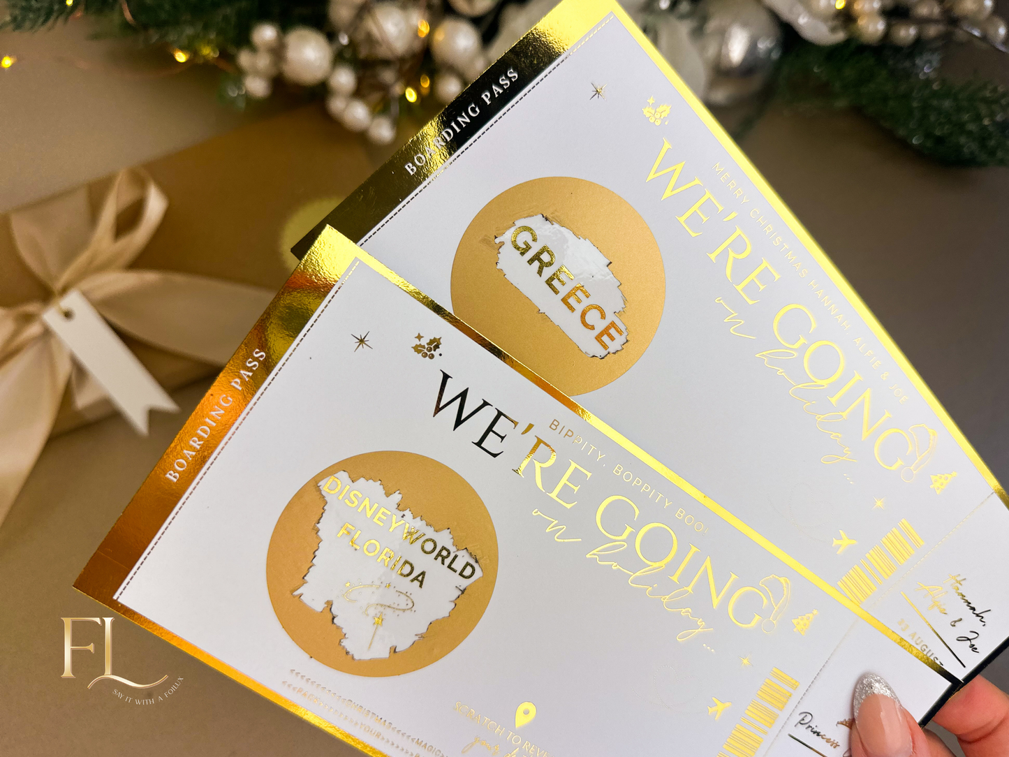 Christmas ANY DESTINATION personalised holiday reveal scratch card