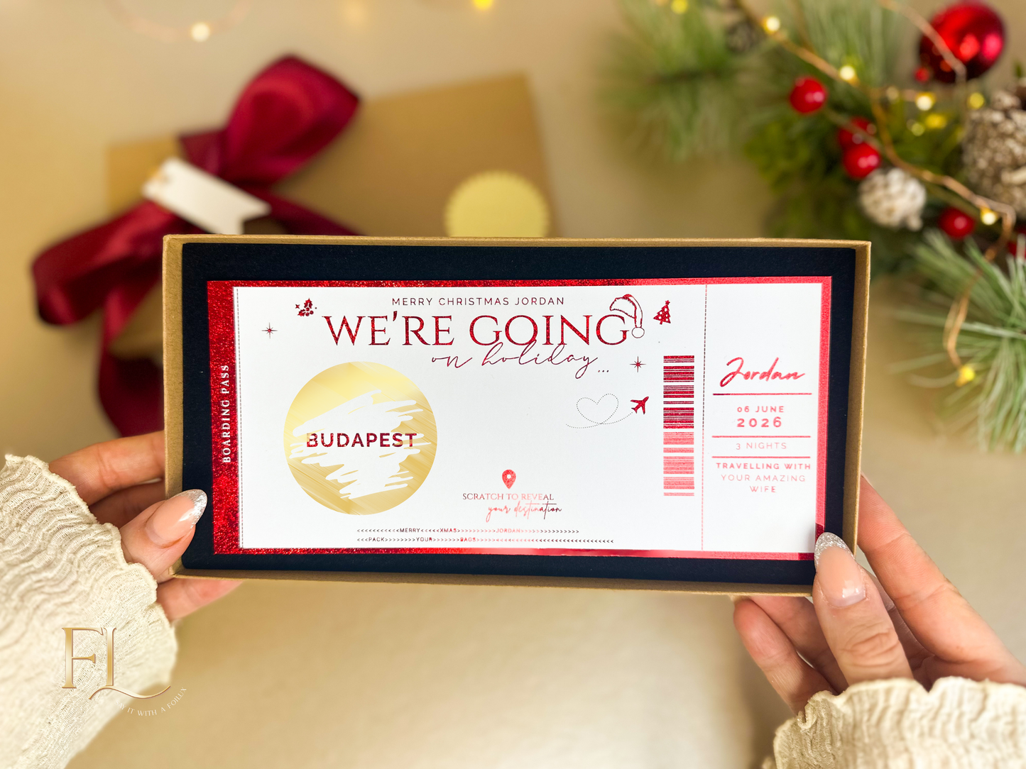 Christmas ANY DESTINATION personalised holiday reveal scratch card