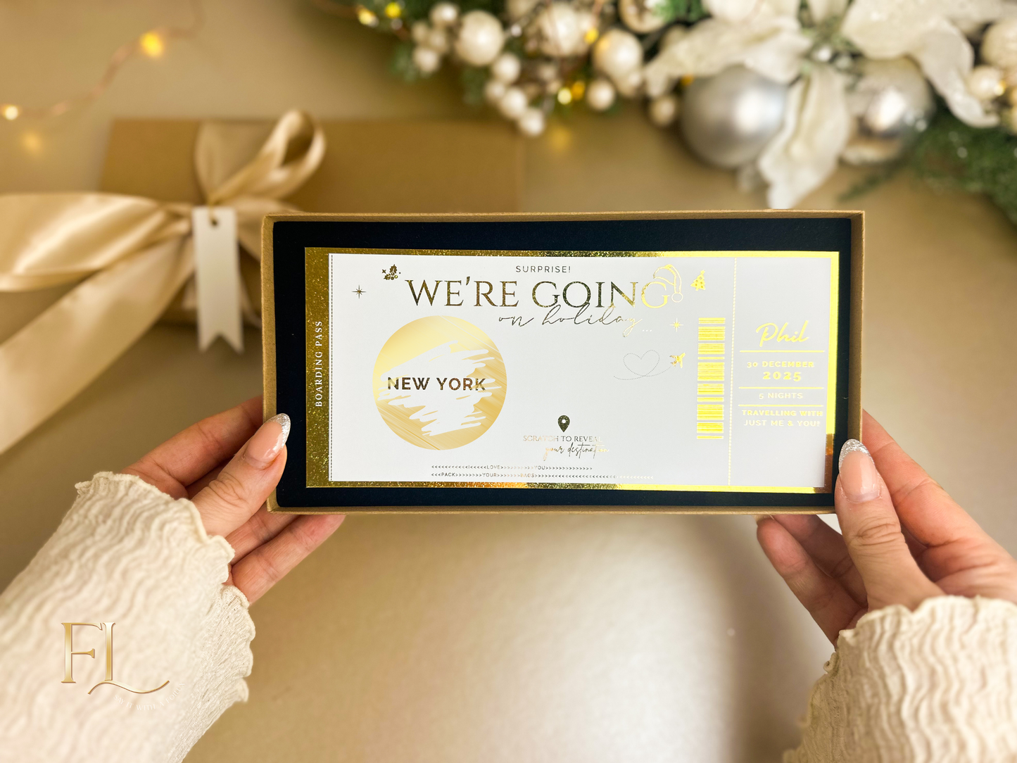 Christmas ANY DESTINATION personalised holiday reveal scratch card
