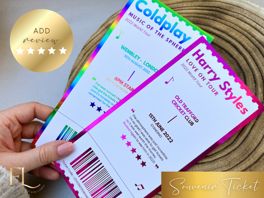 'Write a review' Souvenir Concert ticket | Scrapbook Ticket