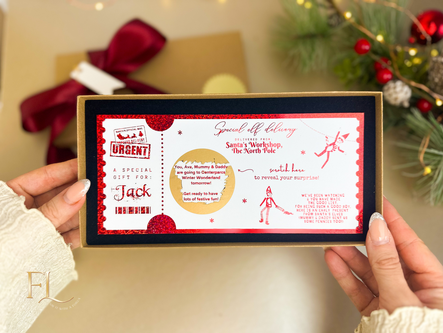 Elf Delivery Ticket Foiled Christmas Scratch to Reveal Card