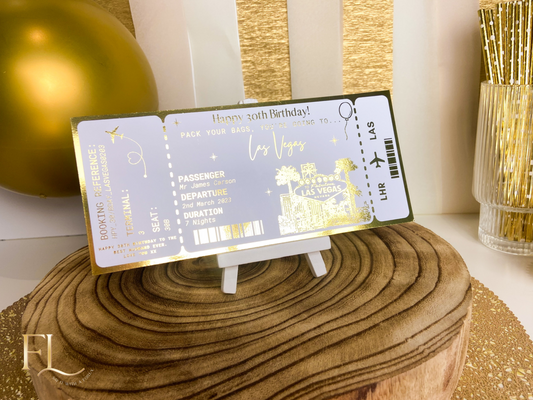 Las Vegas Holiday surprise reveal foil boarding pass | Surprise Trip Gift