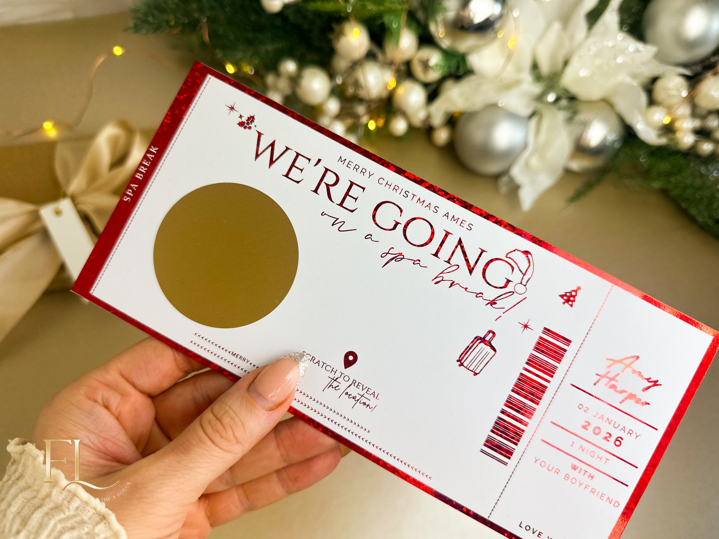 Spa Day or Spa Break Foiled Christmas Scratch to Reveal Ticket
