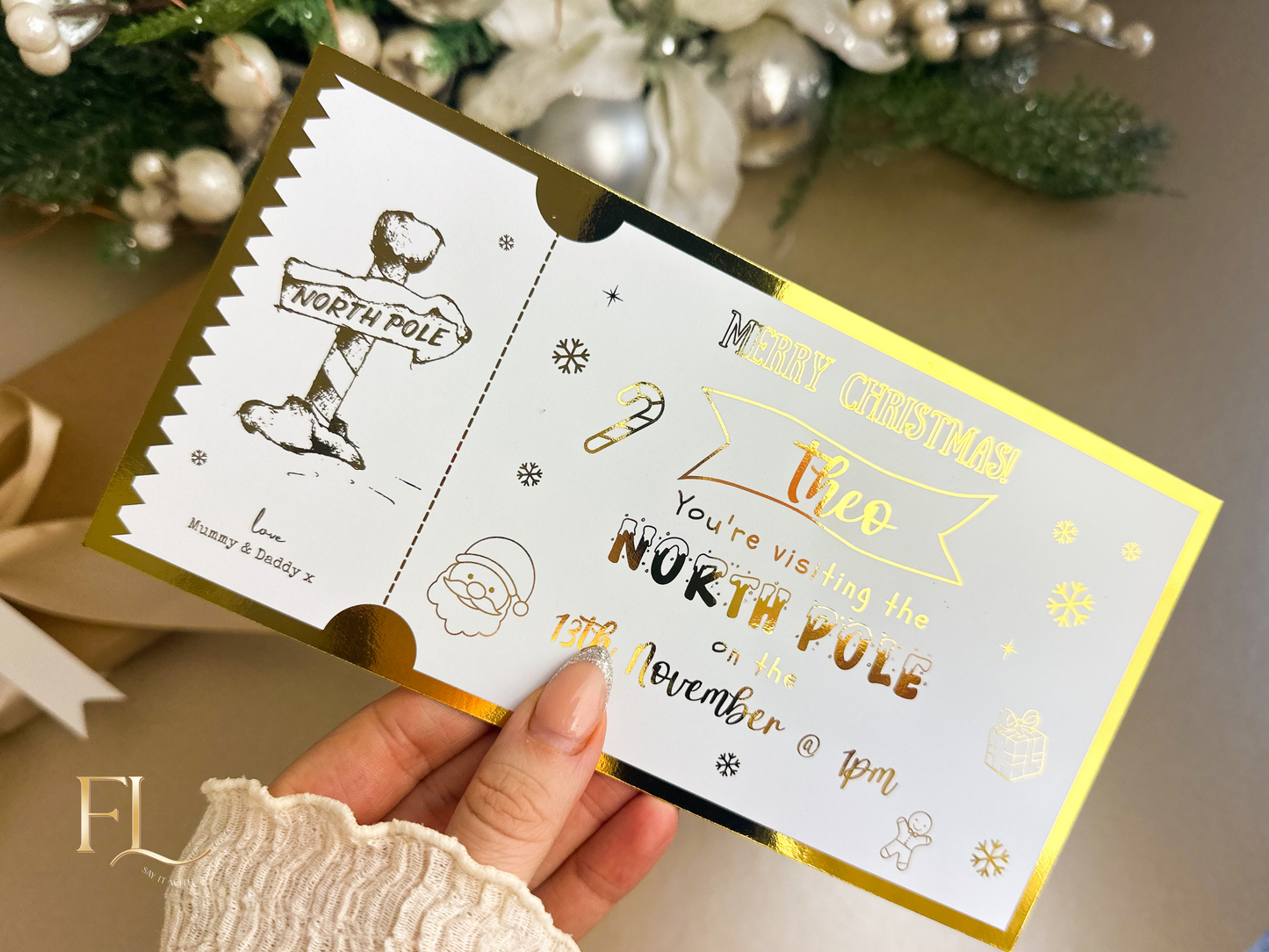 Santa’s Grotto or North Pole Foiled Christmas Gift Ticket