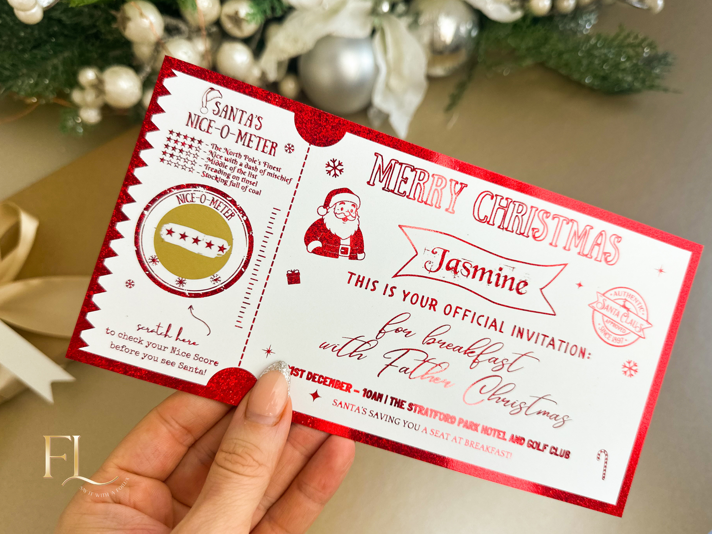 Meet Santa or Breakfast with Santa Foiled Christmas Gift Ticket