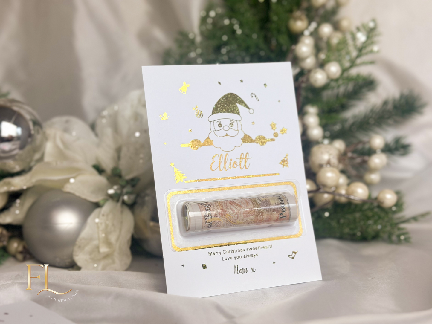 Design 2: Personalised Foil Money Reveal Pouch - Luxury Christmas Cash Gift Wallet