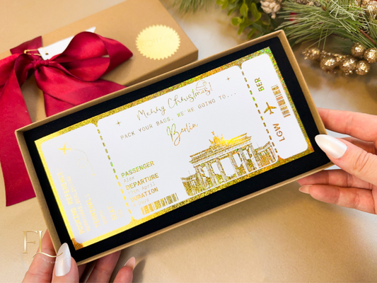 Christmas ANY DESTINATION Holiday surprise reveal foil boarding pass | Surprise Trip Gift