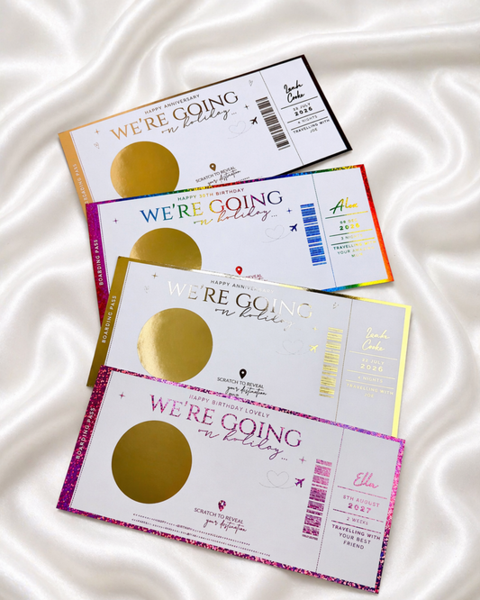 Fully personalised holiday reveal scratch card