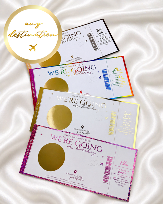 Fully personalised holiday reveal scratch card