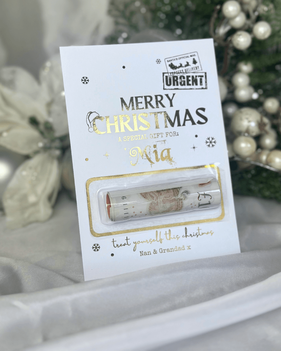 Design 1: Personalised Foil Money Reveal Pouch - Luxury Christmas Cash Gift Wallet