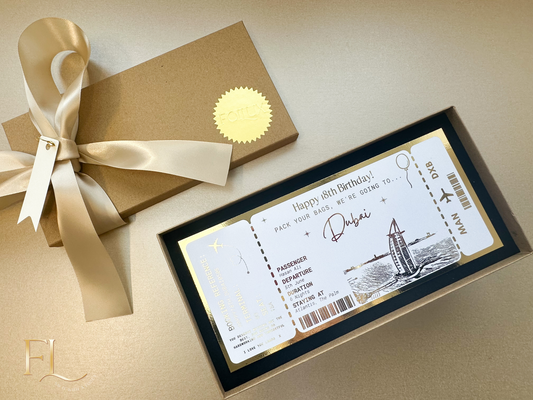 Dubai Holiday surprise reveal foil boarding pass | Surprise Trip Gift