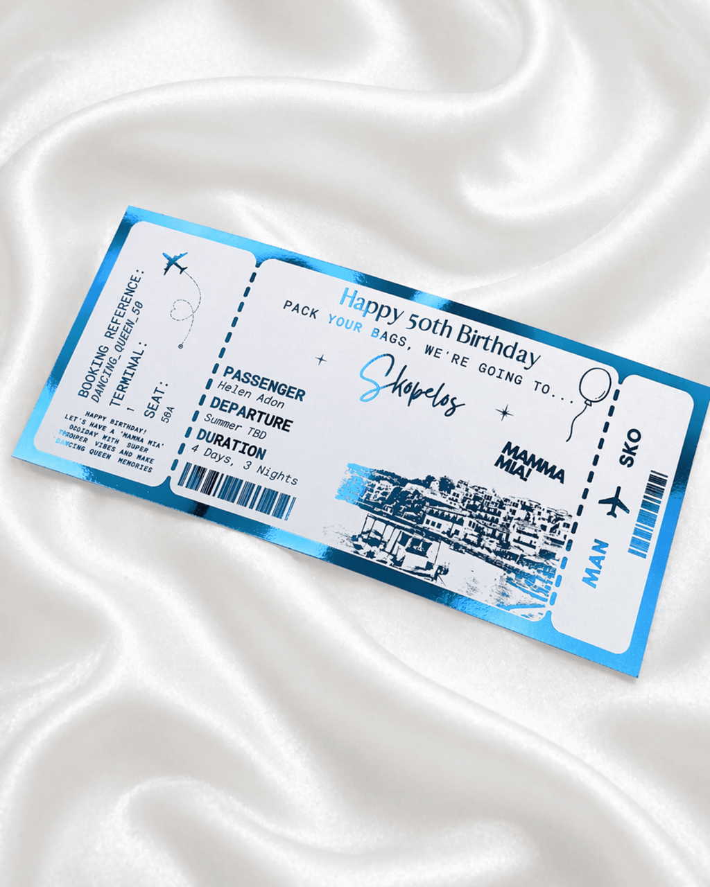 ANY DESTINATION Holiday surprise reveal foil boarding pass | Surprise Trip Gift - Foilux