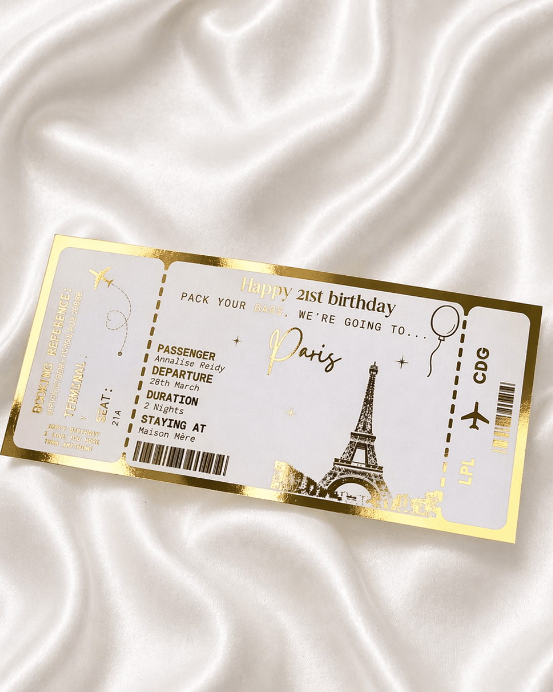 ANY DESTINATION Holiday surprise reveal foil boarding pass | Surprise Trip Gift - Foilux