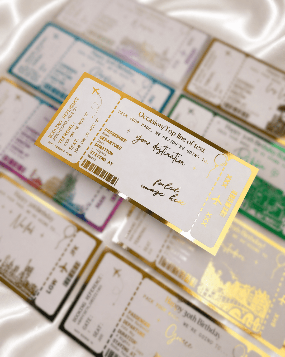 ANY DESTINATION Holiday surprise reveal foil boarding pass | Surprise Trip Gift - Foilux