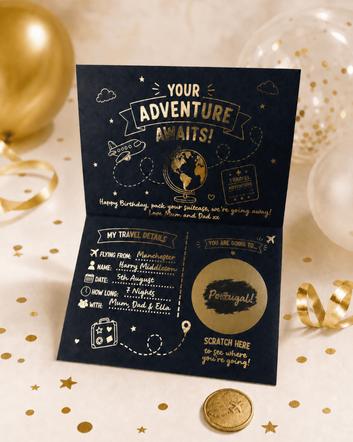 Children's Gold Foil Birthday Holiday Reveal Passport - Foilux