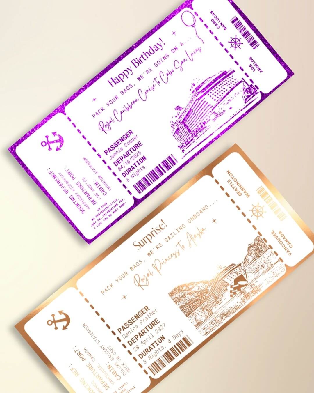 Cruise Ticket Gift | Personalised Foil Boarding Pass - Foilux