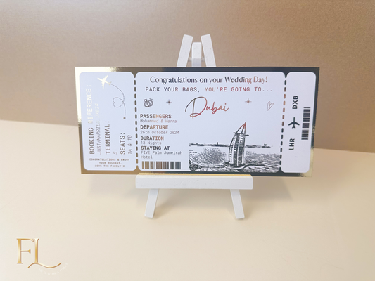 Dubai Holiday surprise reveal foil boarding pass | Surprise Trip Gift