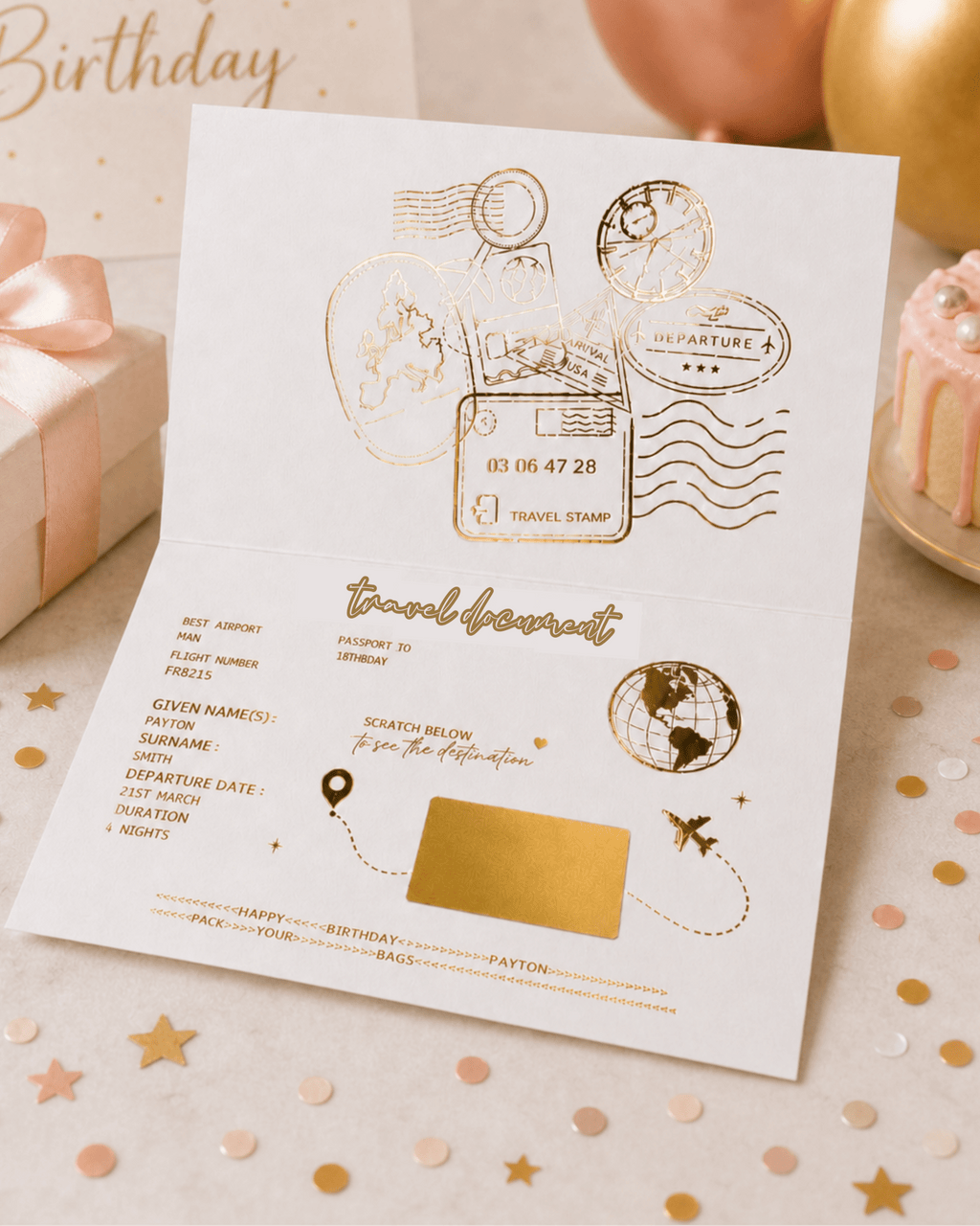 Gold Foil Birthday Holiday Reveal Passport - Foilux