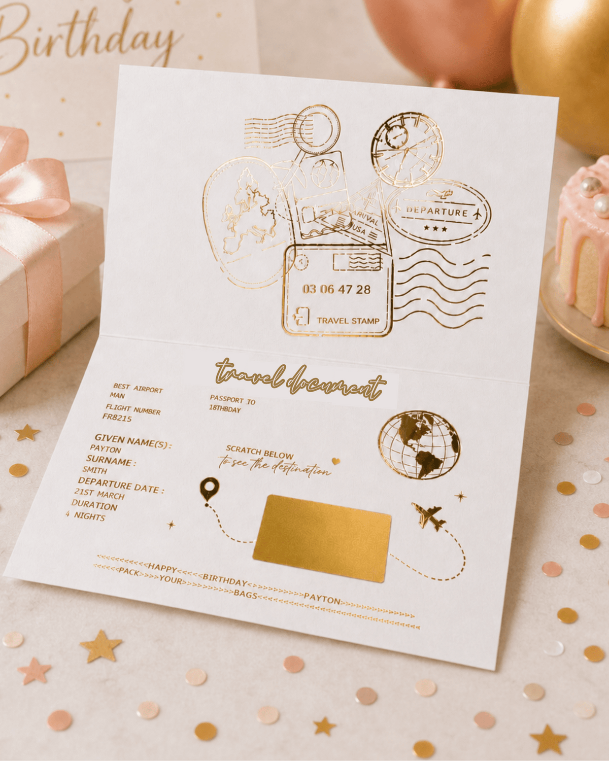 Gold Foil Birthday Holiday Reveal Passport - Foilux