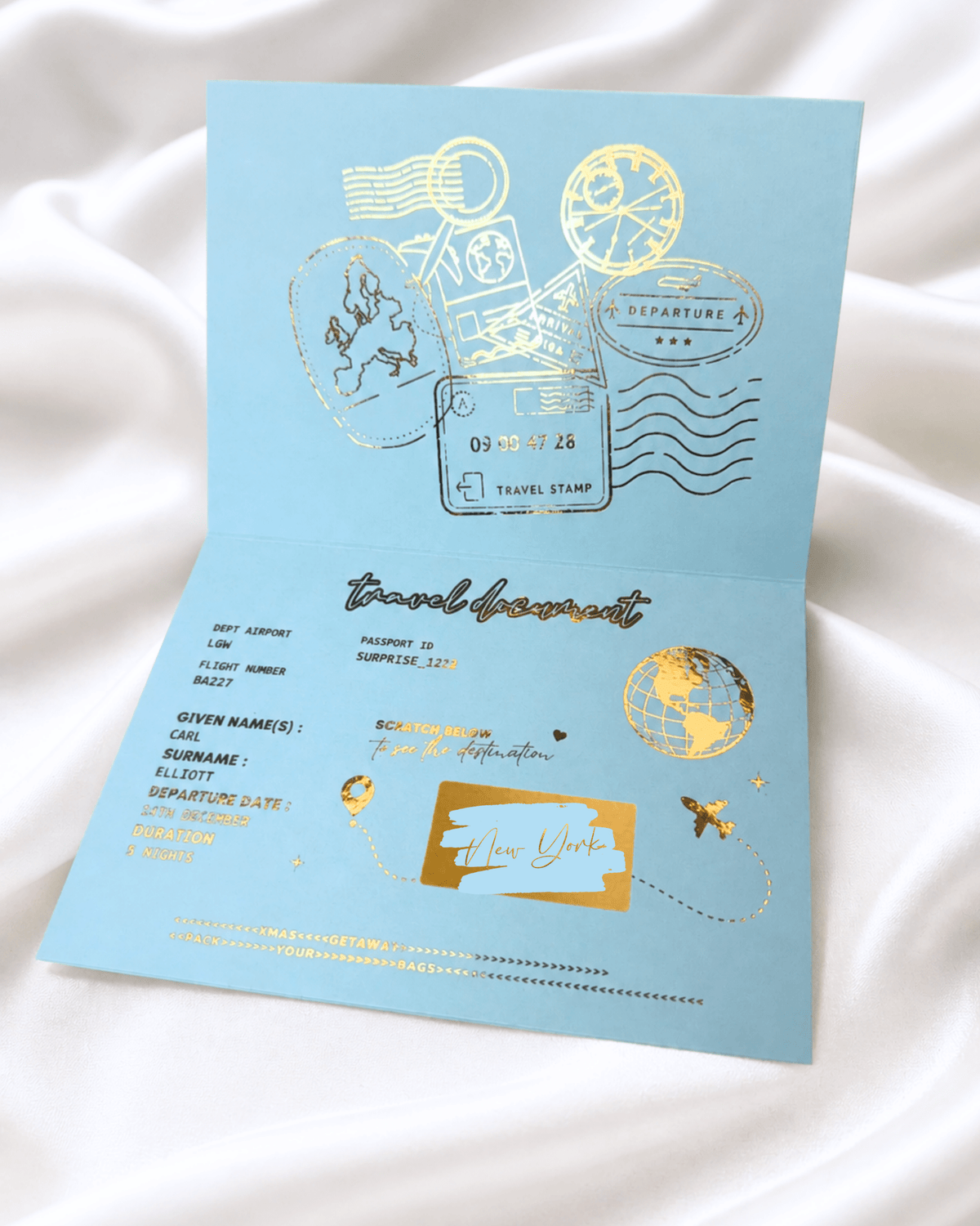 Gold Foil Birthday Holiday Reveal Passport - Foilux