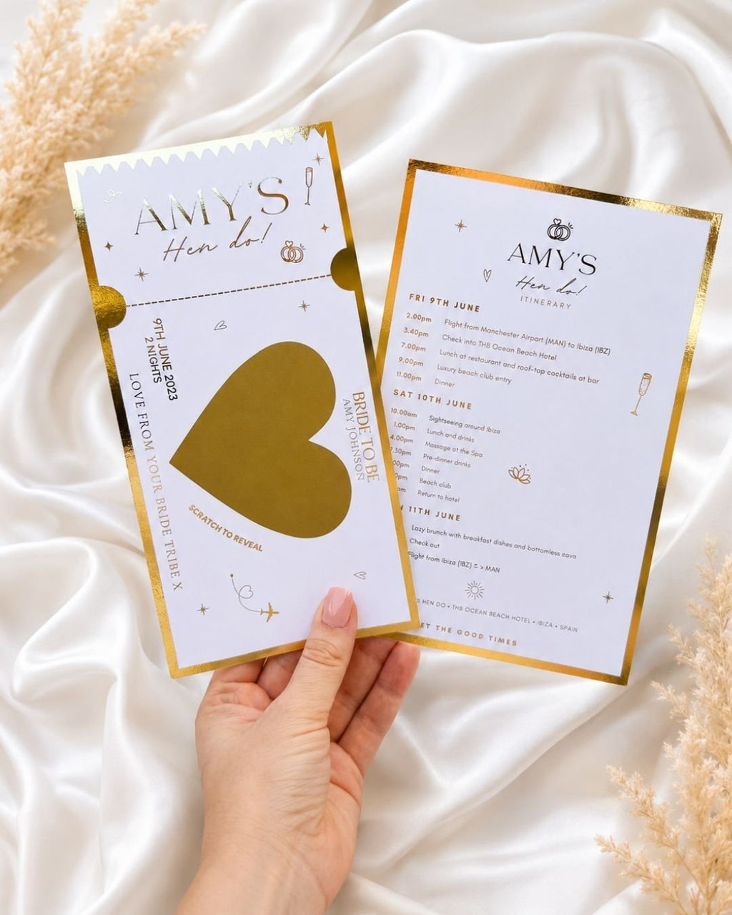 Hen do travel reveal ticket & Itinerary - Foilux