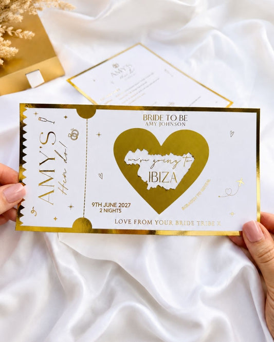 Hen do travel reveal ticket & Itinerary - Foilux