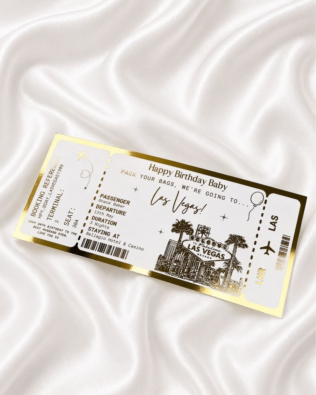 Las Vegas Holiday surprise reveal foil boarding pass | Surprise Trip Gift - Foilux