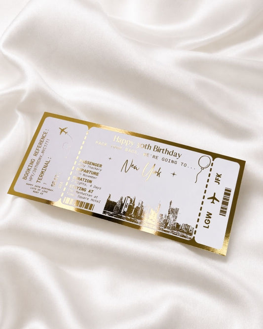 New York Holiday surprise reveal foil boarding pass | Surprise Trip Gift - Foilux
