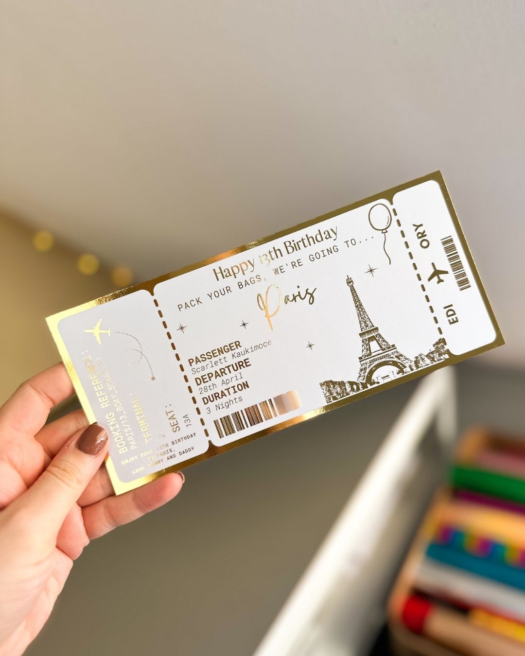 Paris Holiday surprise reveal foil boarding pass | Surprise Trip Gift - Foilux