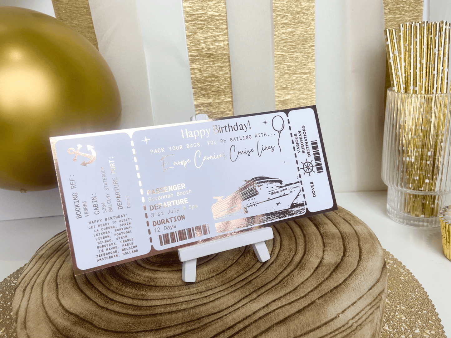 Surprise Cruise Holiday surprise reveal foil boarding pass - Foilux