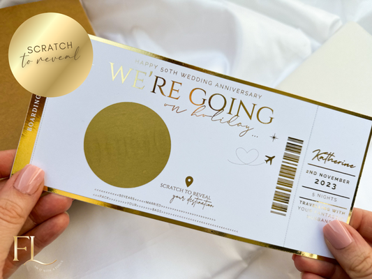 Fully personalised holiday reveal scratch card