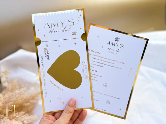 Hen do travel reveal ticket & Itinerary