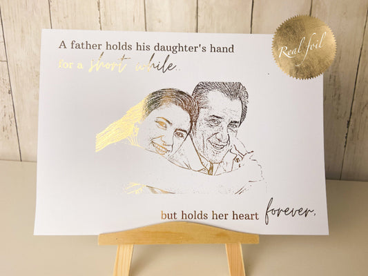 'A Father holds his Daughters hand for a short while' photograph foil portrait